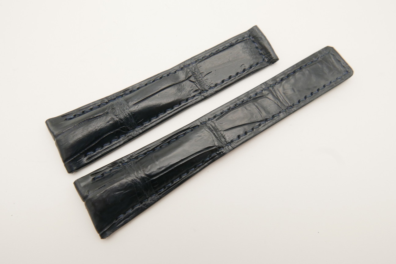 20mm/16mm Dark Blue Genuine CROCODILE Skin Leather Deployment Strap For Tag Heuer #WT4861