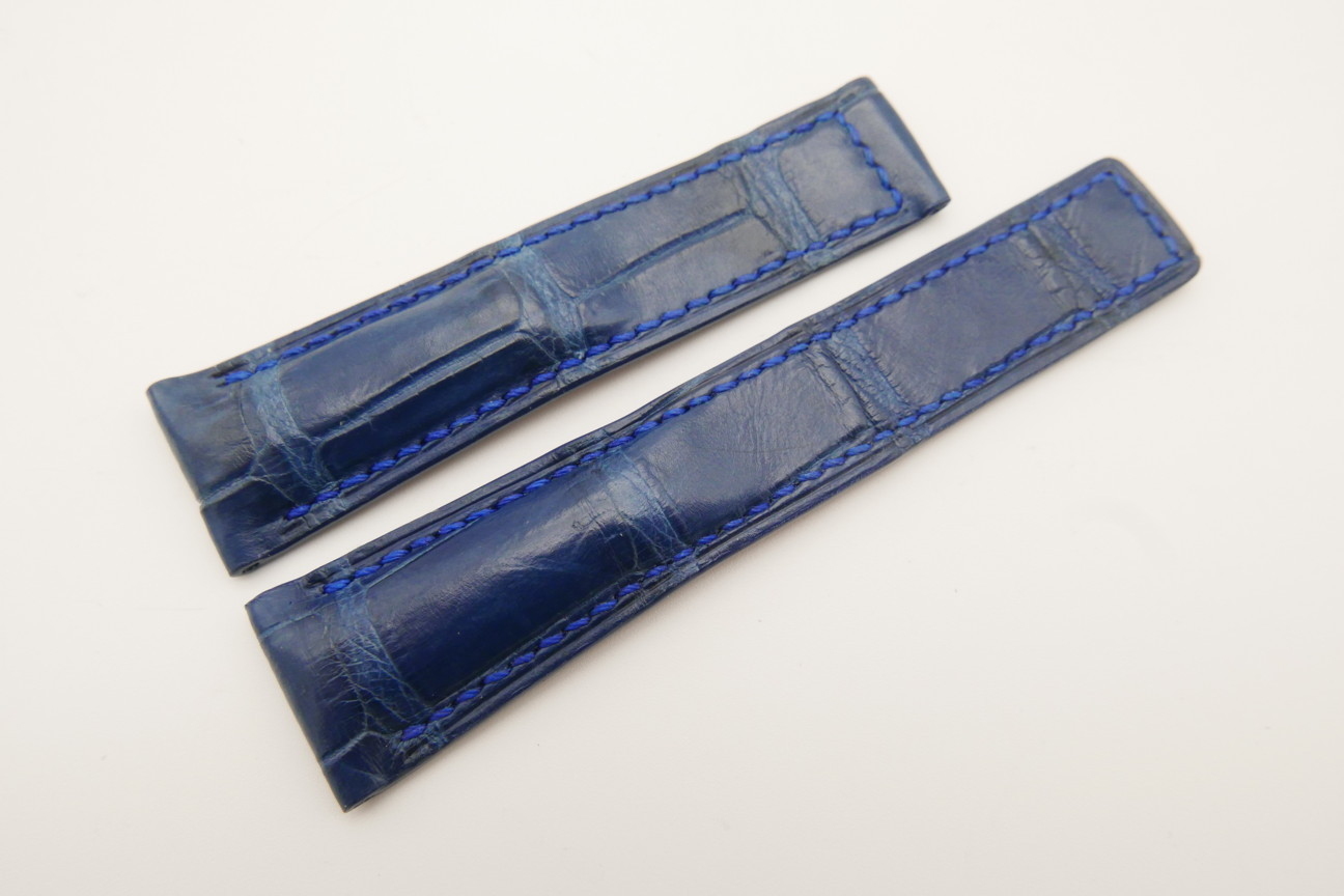 21mm/18mm Blue Genuine CROCODILE Skin Leather Deployment Strap For Tag Heuer #WT4876