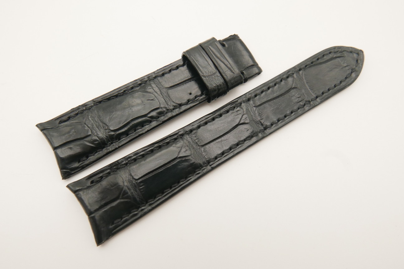 21mm/18mm Black Genuine CROCODILE Skin Leather Curved End Watch Strap For JLC #WT4887