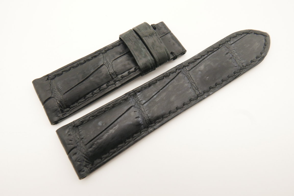 24mm/22mm Black Genuine CROCODILE Stonewash Skin Leather Watch Strap for Panerai #WT4976