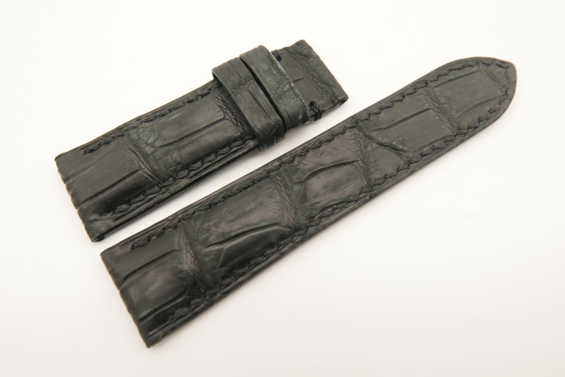 24mm/22mm Black Genuine CROCODILE Stonewash Skin Leather Watch Strap for Panerai #WT4979