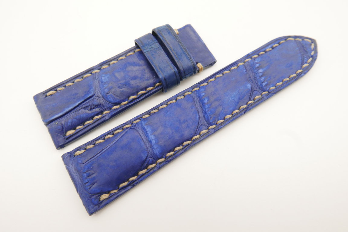 24mm/22mm Blue Genuine CROCODILE Stonewash Skin Leather Watch Strap for Panerai #WT4980