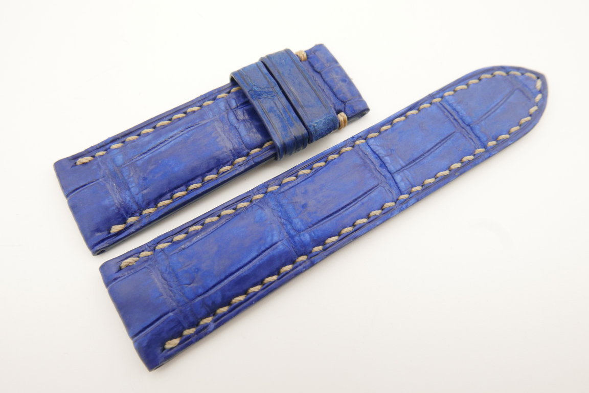 24mm/22mm Blue Genuine CROCODILE Stonewash Skin Leather Watch Strap for Panerai #WT4981