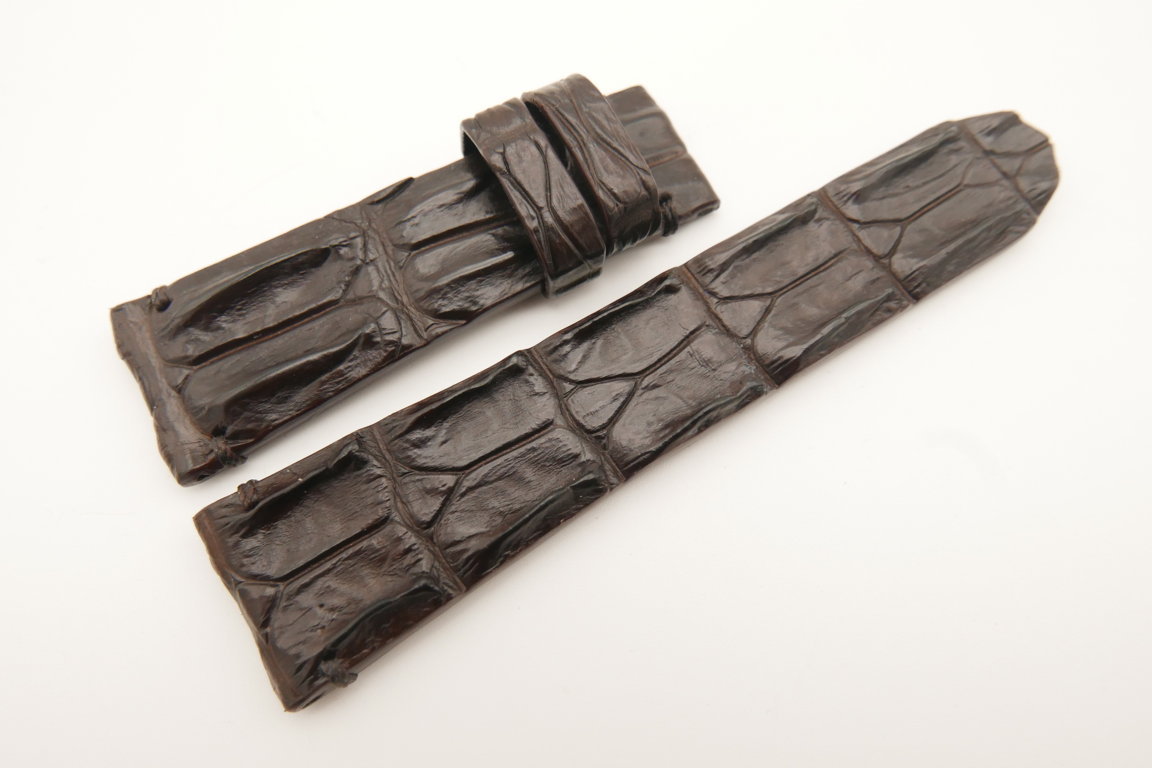 24mm/20mm Dark Brown Genuine HORNBACK CROCODILE Skin Leather Watch Strap #WT4983