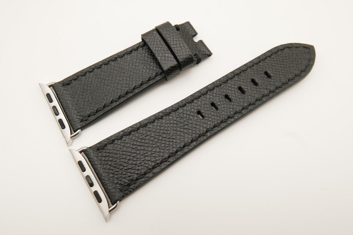 26mm/22mm Black Genuine Epsom Calf Leather Watch Strap for Apple Watch 42mm #WT4891