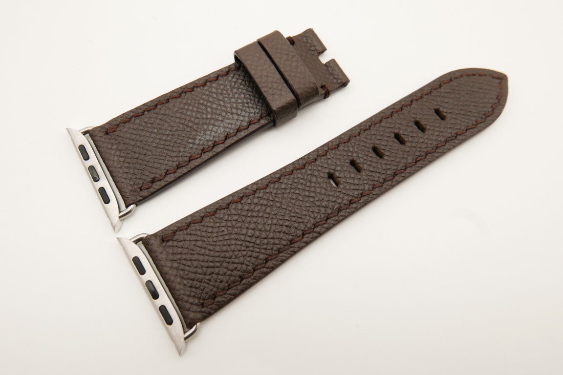 26mm/22mm Dark Brown Genuine Epsom Calf Leather Watch Strap for Apple Watch 42mm #WT4894