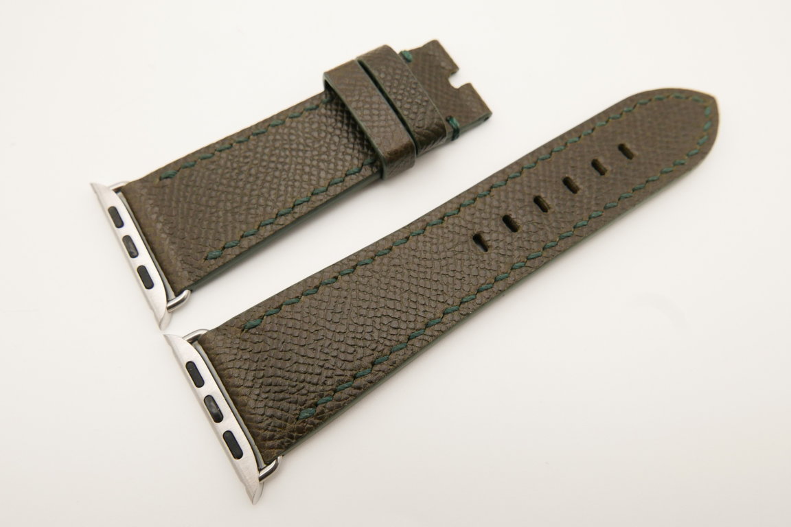 26mm/22mm Dark Green Genuine Epsom Calf Leather Watch Strap for Apple Watch 42mm #WT4895