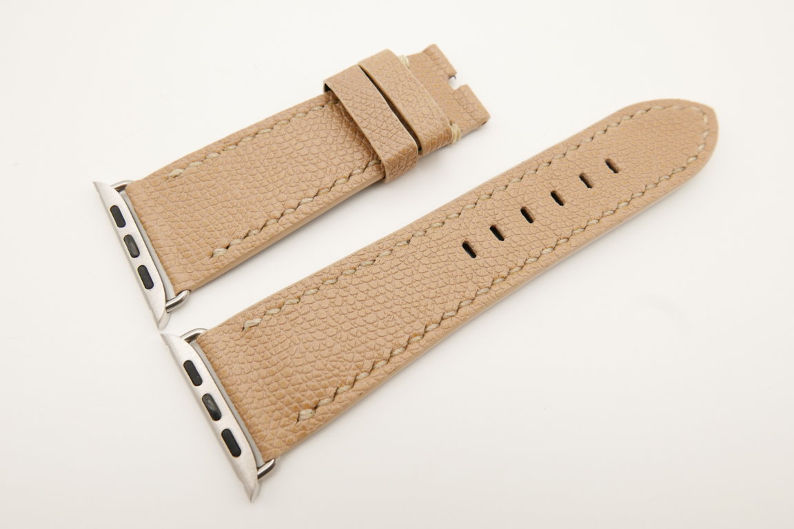 26mm/22mm Beige Genuine Epsom Calf Leather Watch Strap for Apple Watch 42mm #WT4897