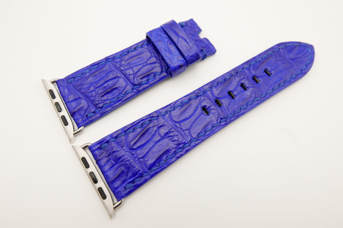 26mm/22mm Cobalt Blue Genuine CROCODILE Leather Watch Strap for Apple Watch 42mm #WT4900