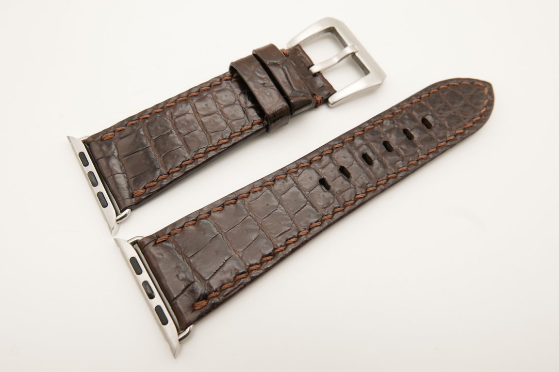 26mm/22mm Dark Brown Genuine CROCODILE Leather Watch Strap for Apple Watch 42mm #WT4901
