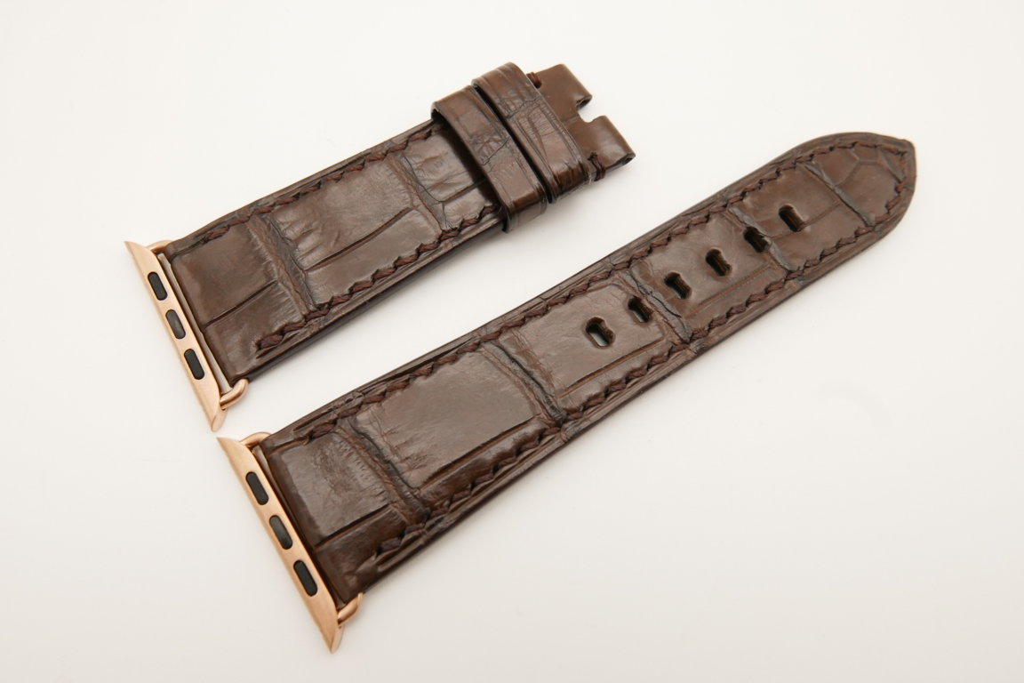 26mm/22mm Dark Brown Genuine CROCODILE Leather Watch Strap for Apple Watch 42mm #WT4902