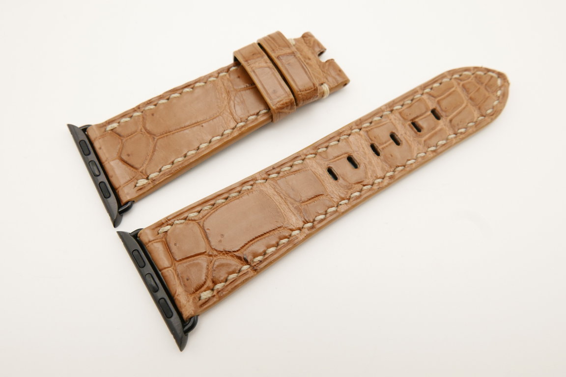 26mm/22mm Light Brown Genuine CROCODILE Leather Watch Strap for Apple Watch 42mm #WT4903