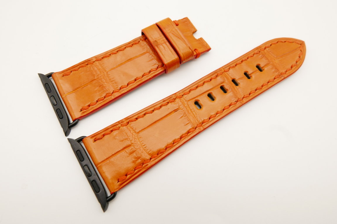 26mm/22mm Orange Genuine CROCODILE Leather Watch Strap for Apple Watch 42mm #WT4907