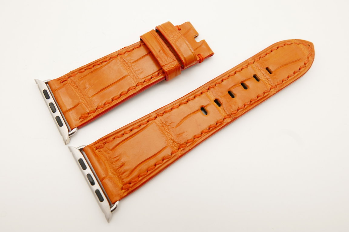 26mm/22mm Orange Genuine CROCODILE Leather Watch Strap for Apple Watch 42mm #WT4908