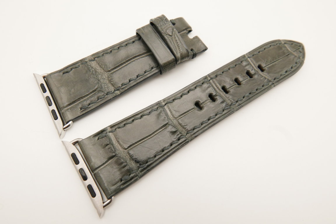 26mm/22mm Gray Genuine CROCODILE Leather Watch Strap for Apple Watch 42mm #WT4910