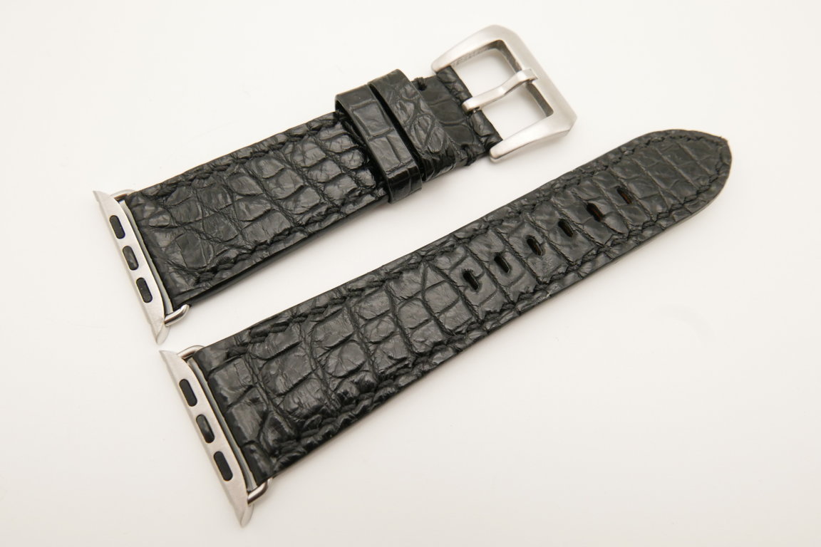 26mm/22mm Black Genuine CROCODILE Leather Watch Strap for Apple Watch 42mm #WT4911