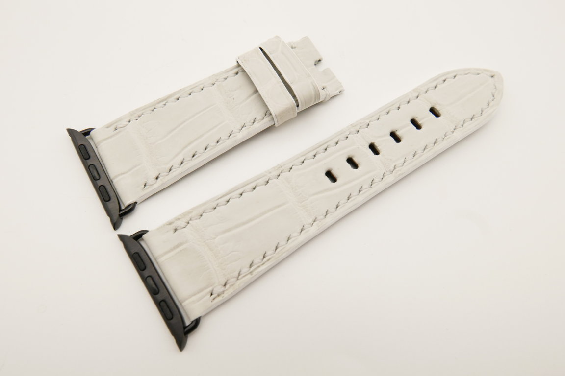 26mm/22mm White Genuine CROCODILE Leather Watch Strap for Apple Watch 42mm #WT4916