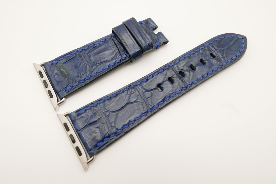 26mm/22mm Dark Navy Blue Genuine CROCODILE Leather Watch Strap for Apple Watch 42mm #WT4917