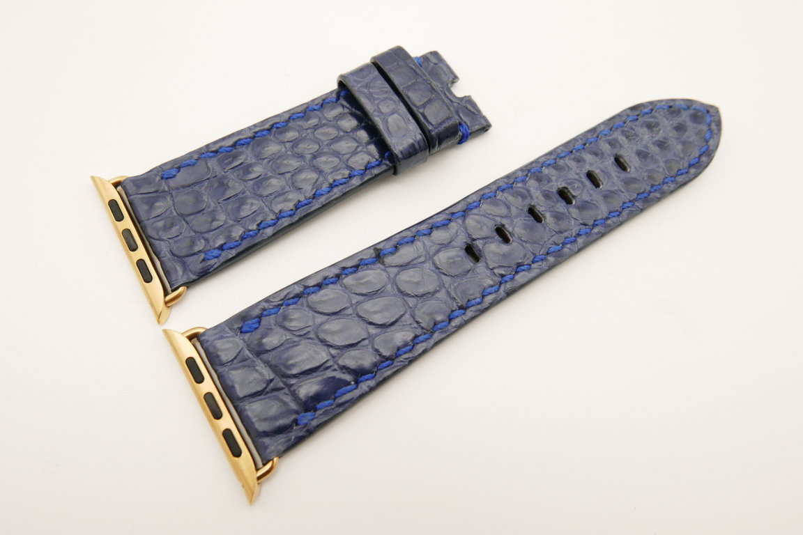 26mm/22mm Dark Navy Blue Genuine CROCODILE Leather Watch Strap for Apple Watch 42mm #WT4918