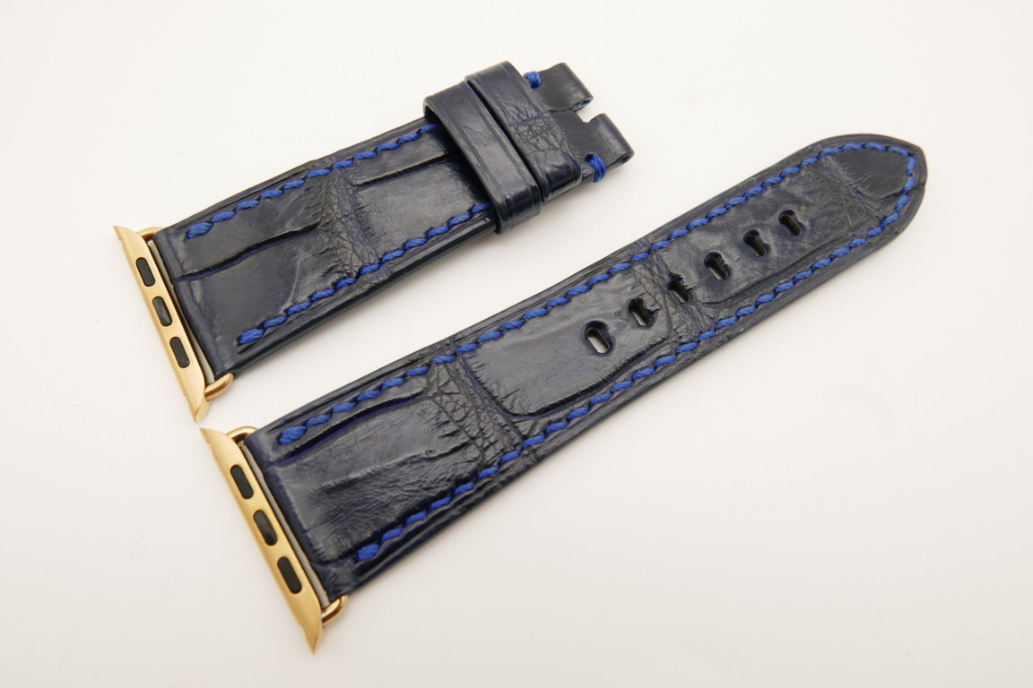 26mm/22mm Dark Navy Blue Genuine CROCODILE Leather Watch Strap for Apple Watch 42mm #WT4919