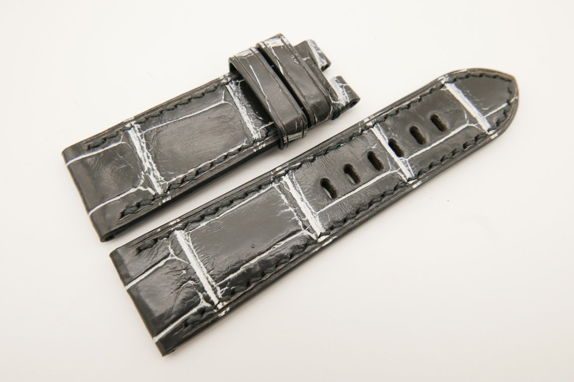 26mm/24mm Dark Gray Genuine ALLIGATOR Skin Leather Watch Strap For Panerai #WT4921