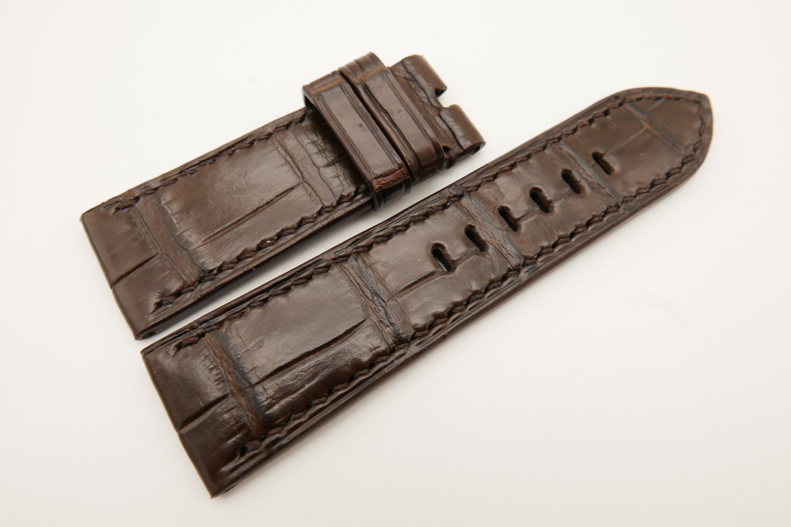 26mm/24mm Dark Brown Genuine CROCODILE Skin Leather Watch Strap For Panerai #WT4928