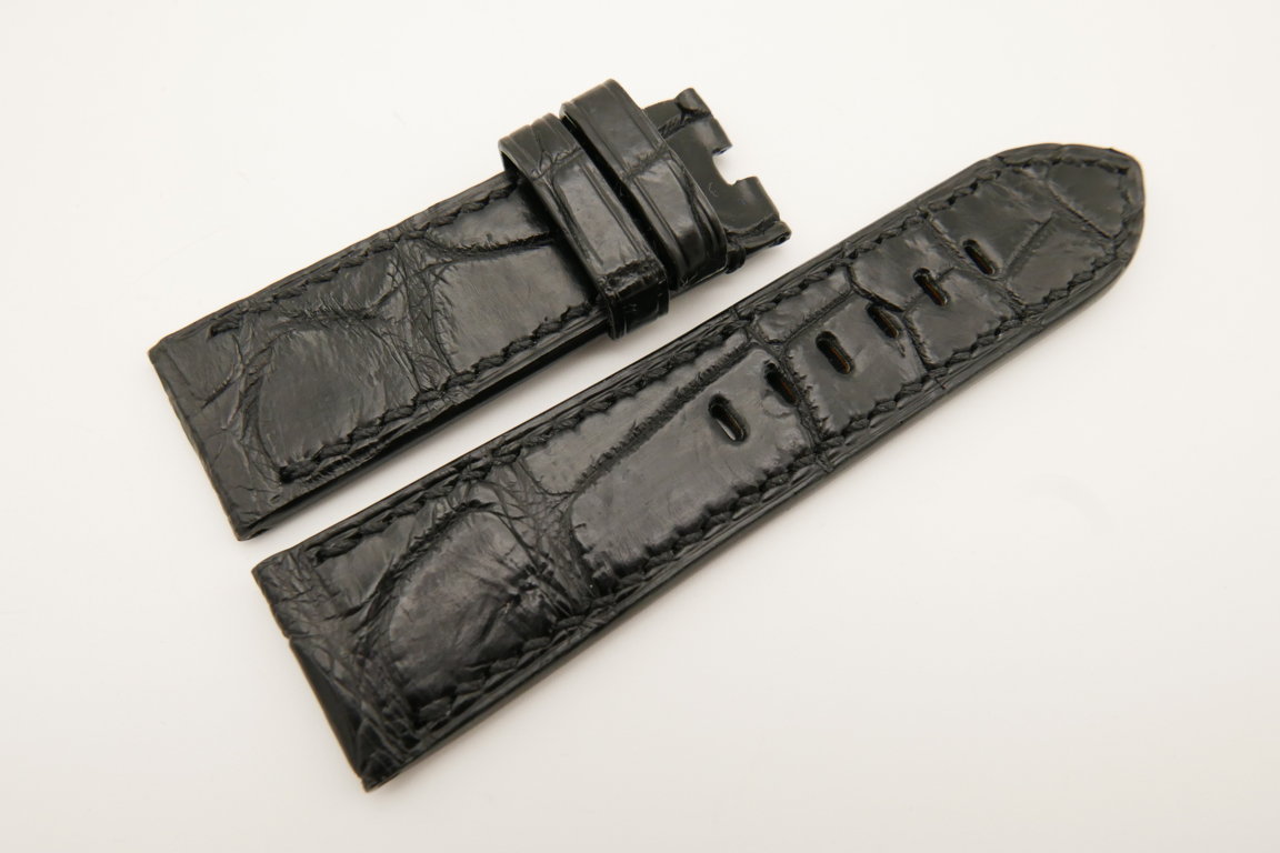 26mm/24mm Black Genuine CROCODILE Skin Leather Watch Strap For Panerai #WT4929