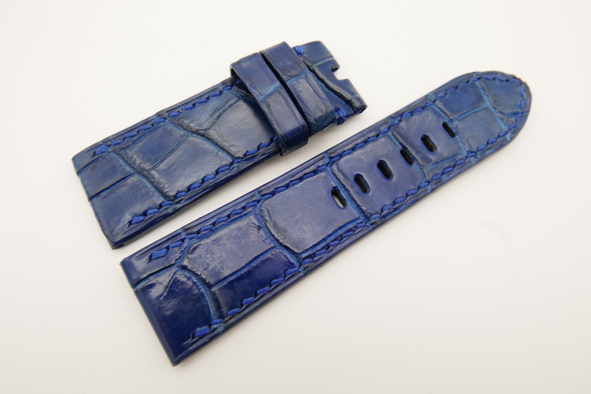 26mm/24mm Blue Genuine CROCODILE Skin Leather Watch Strap For Panerai #WT4933