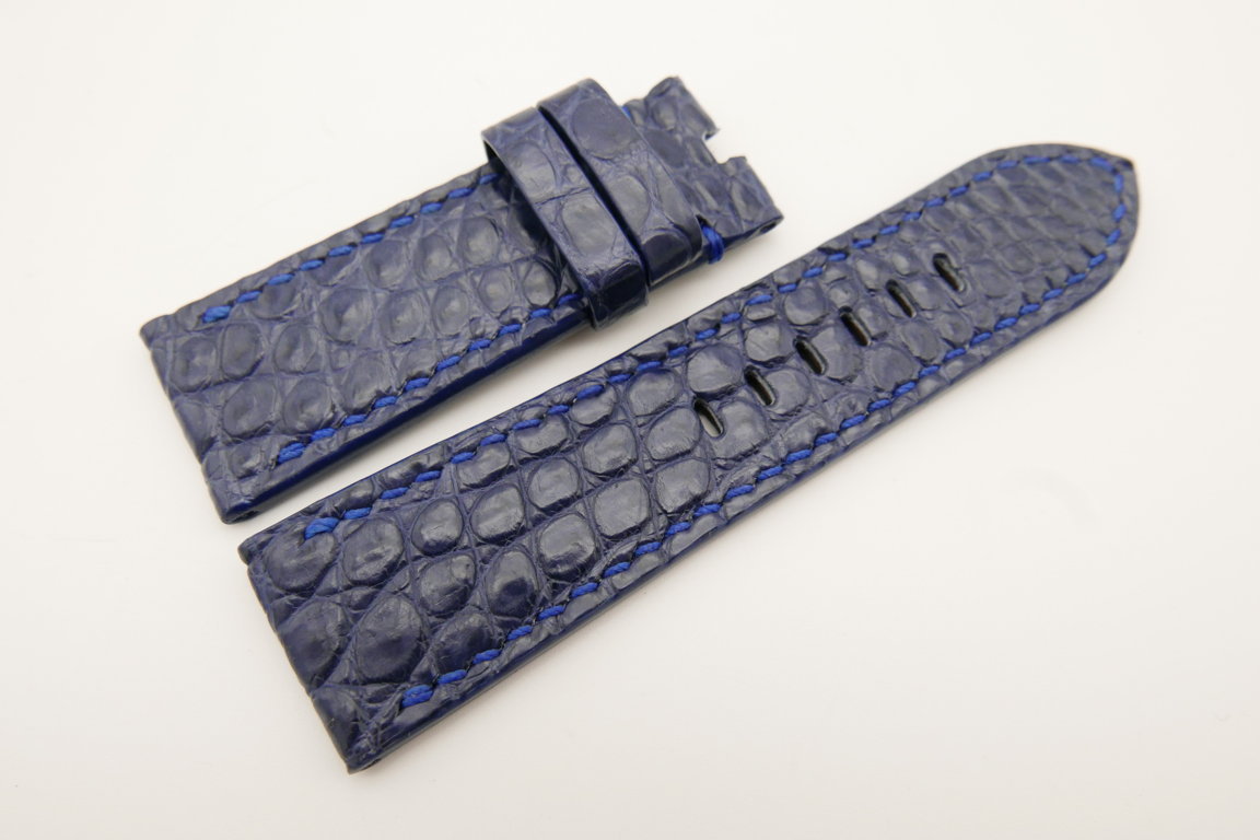 26mm/24mm Dark Navy Blue Genuine CROCODILE Skin Leather Watch Strap For Panerai #WT4935