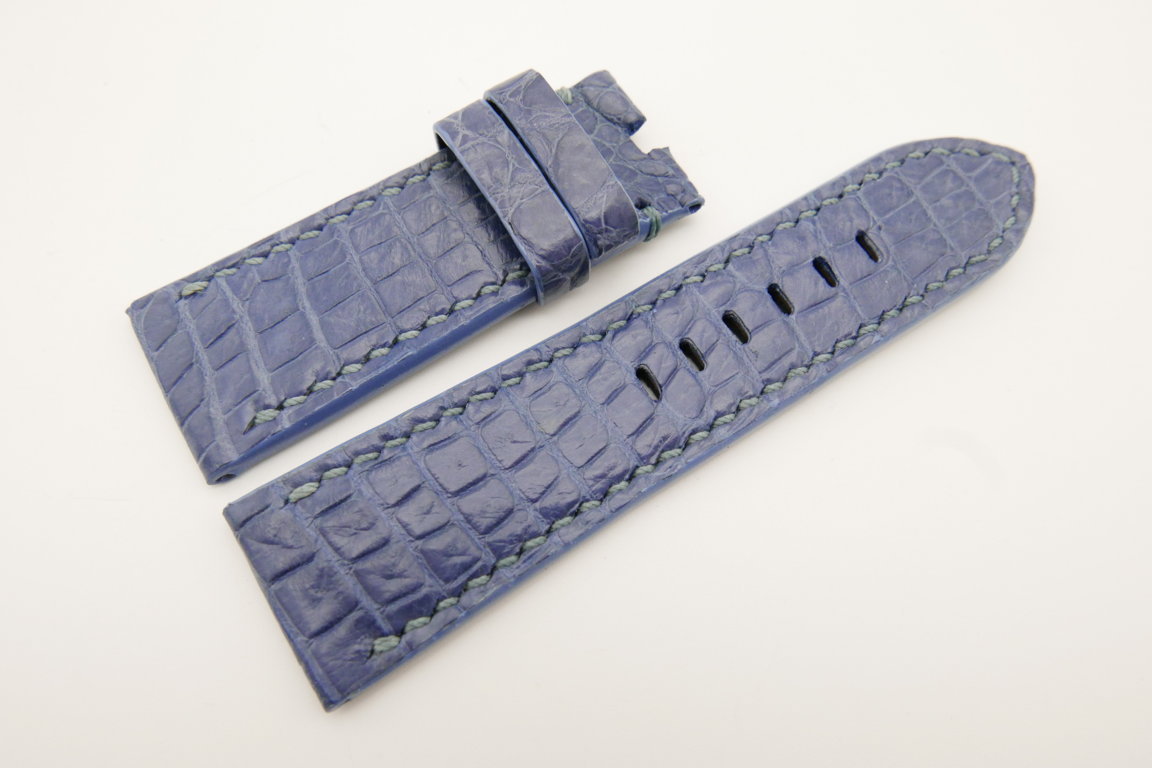 26mm/24mm Light Blue Genuine CROCODILE Skin Leather Watch Strap For Panerai #WT4937
