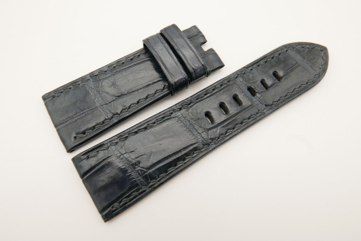26mm/24mm Blue Gray Genuine CROCODILE Skin Leather Watch Strap For Panerai #WT4941