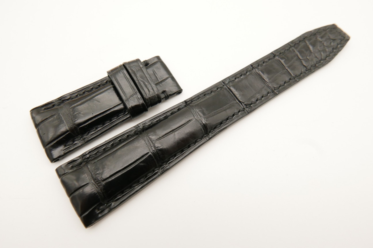 22mm/18mm Black Genuine CROCODILE Skin Leather Deployment Strap For IWC #WT4993