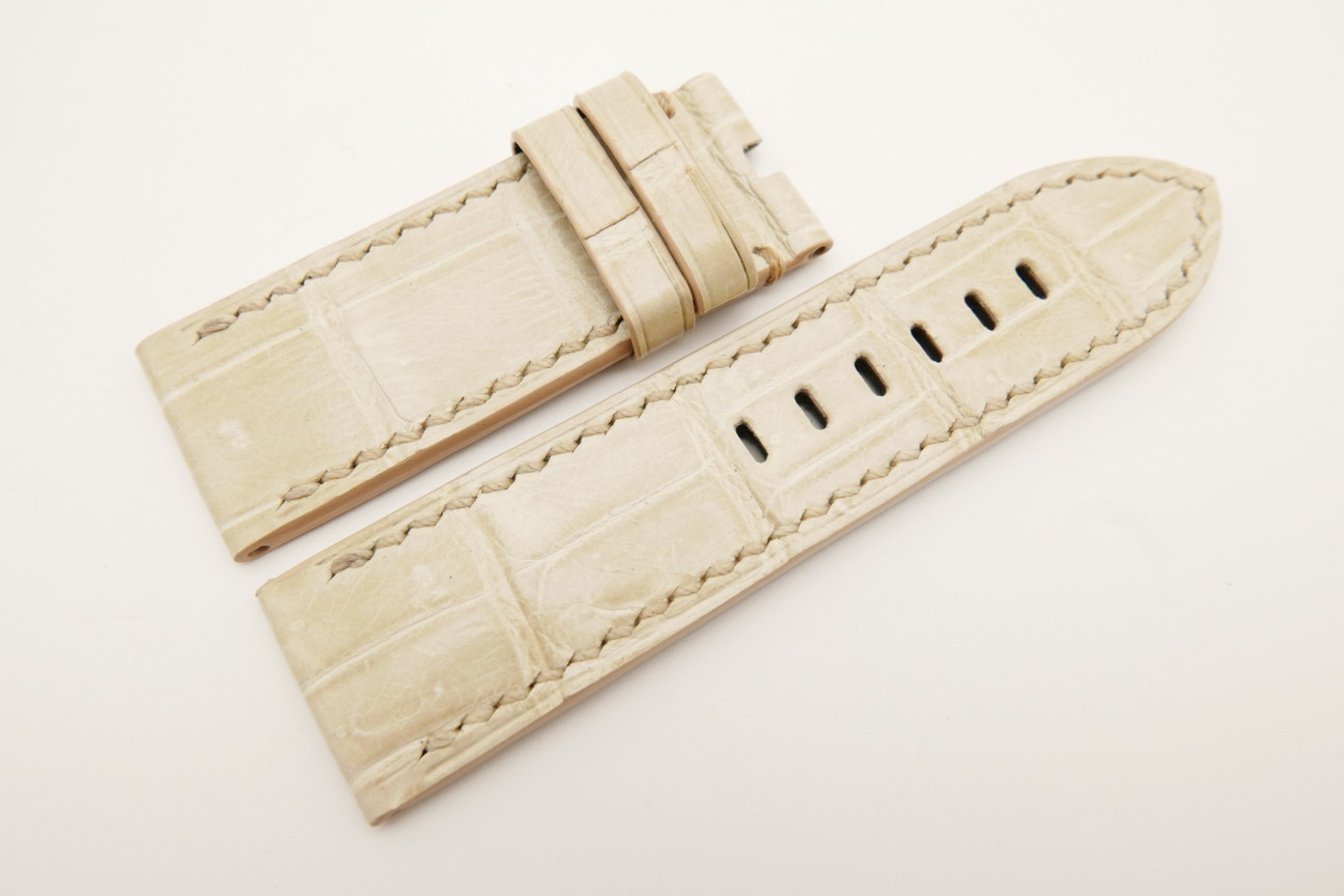 26mm/26mm Cream Genuine CROCODILE Skin Leather Watch Strap For Panerai #WT4956