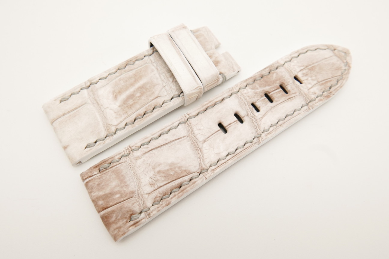 26mm/26mm White Genuine ALLIGATOR Skin Leather Watch Strap For Panerai #WT4957