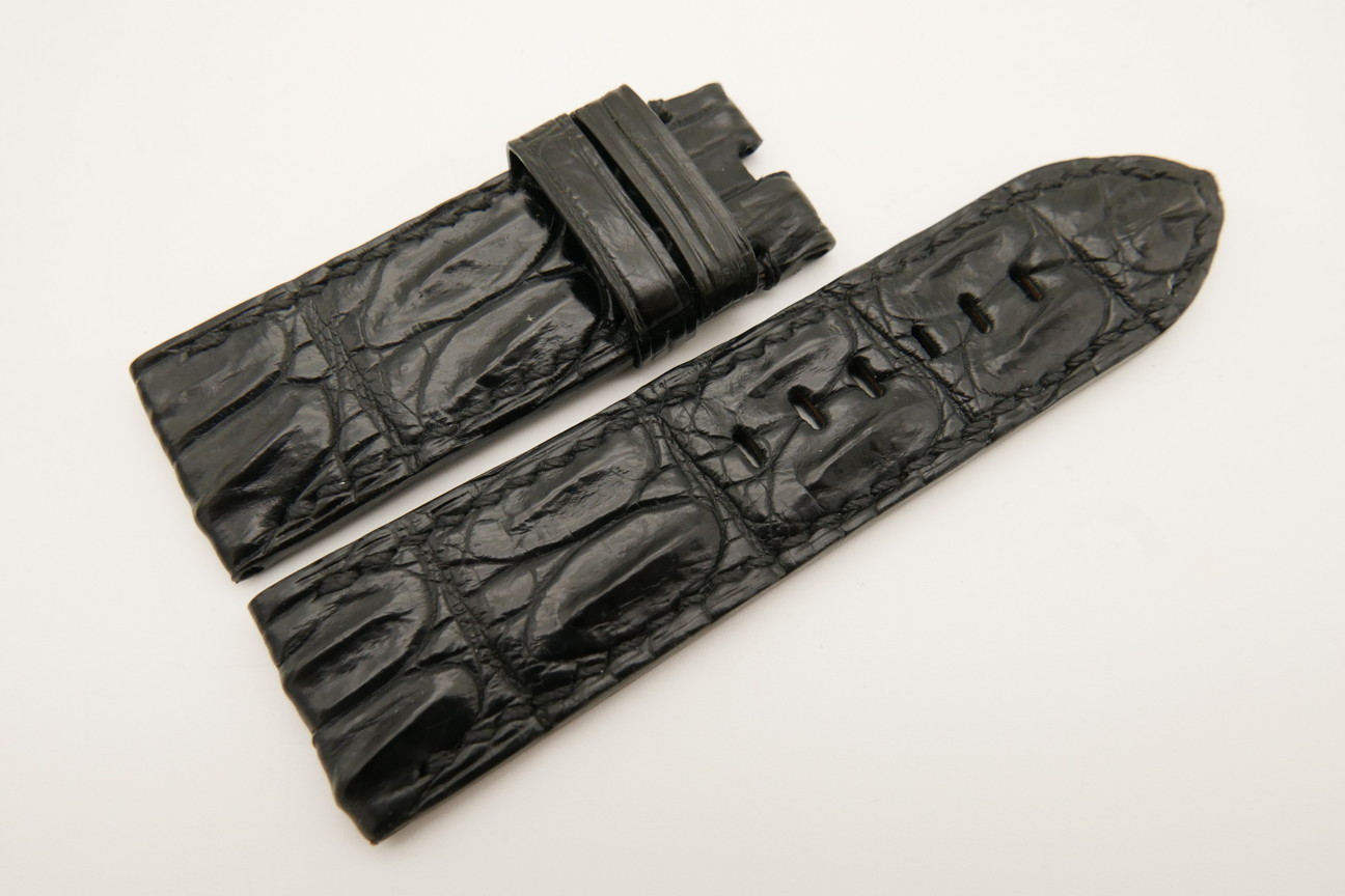26mm/26mm Black Genuine CROCODILE Skin Leather Watch Strap For Panerai #WT4959
