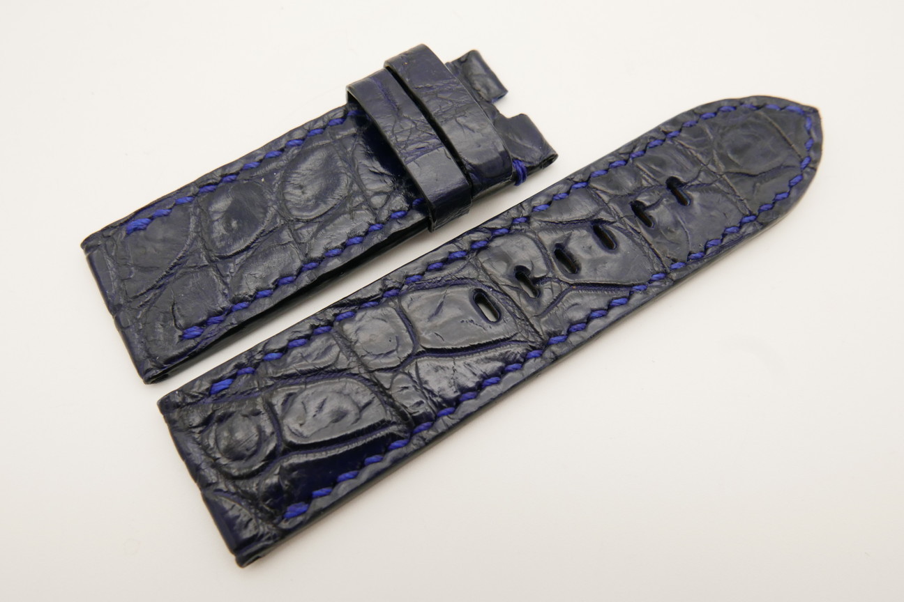 26mm/26mm Dark Navy Blue Genuine CROCODILE Skin Leather Watch Strap For Panerai #WT4962