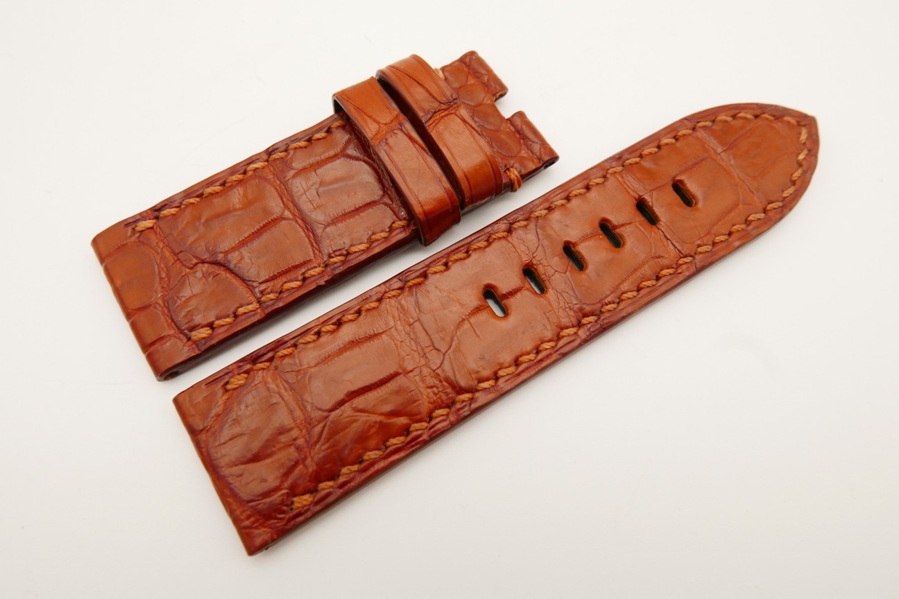 26mm/26mm Red Brown Genuine CROCODILE Skin Leather Watch Strap For Panerai #WT4965