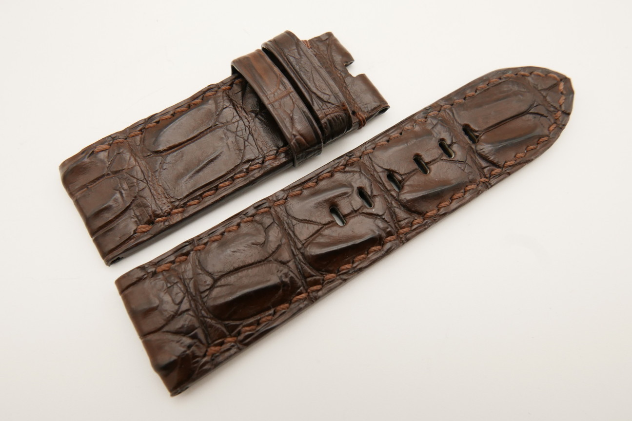 26mm/26mm Dark Brown Genuine CROCODILE Skin Leather Watch Strap For Panerai #WT4968
