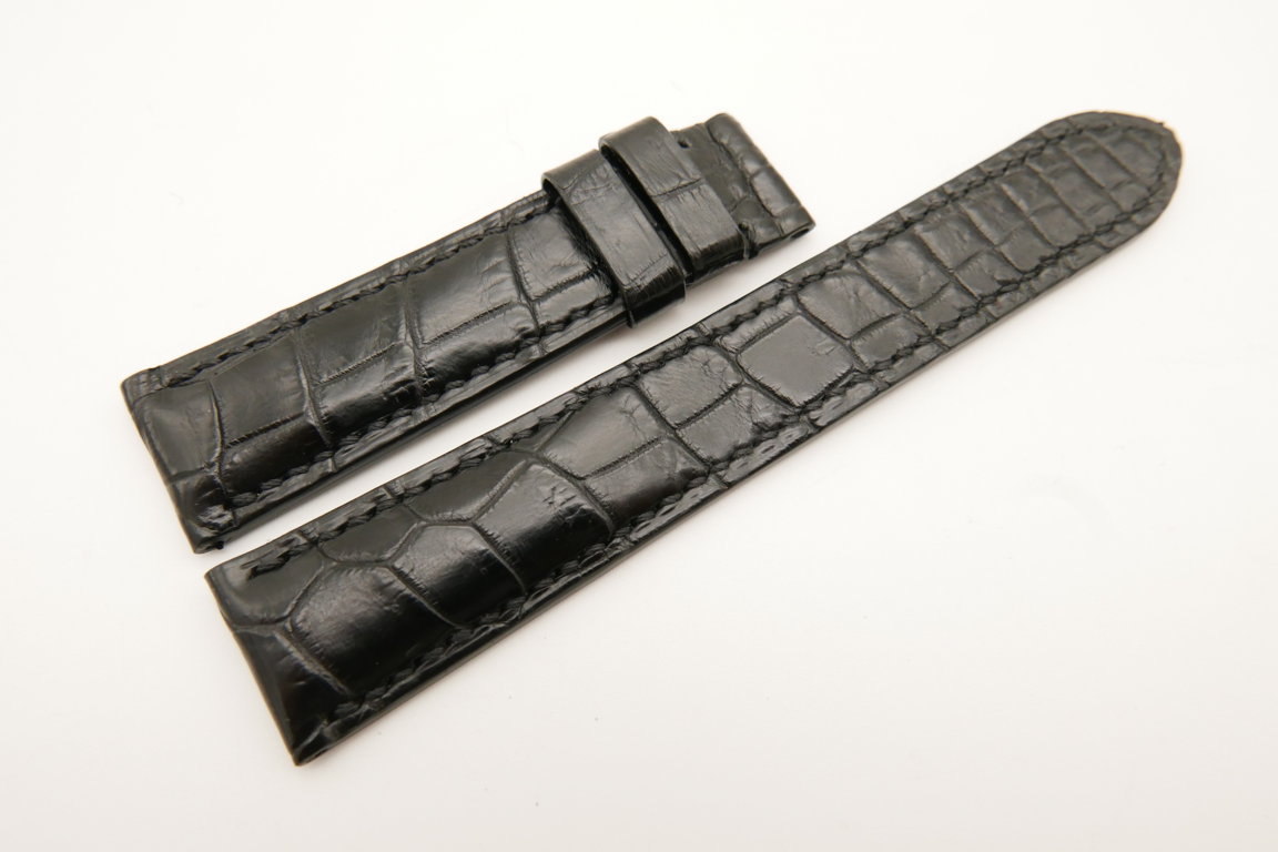 20mm/18mm Black Genuine Crocodile Skin Leather Watch Strap #WT5023