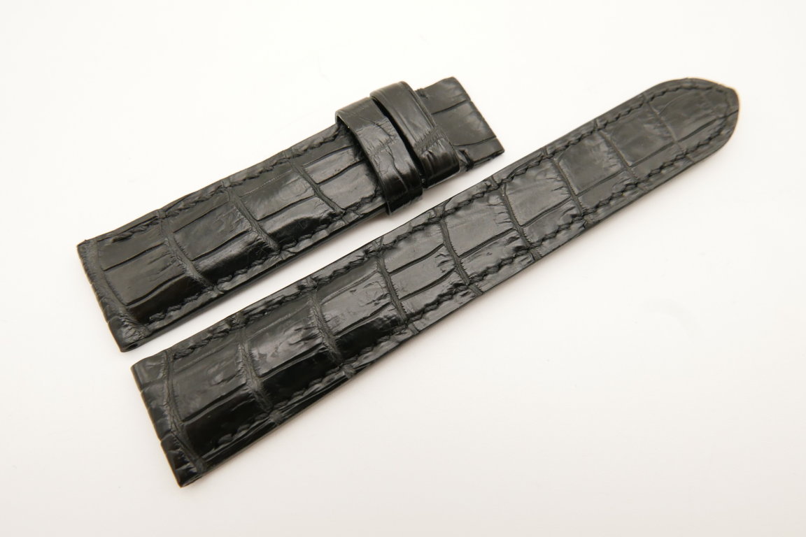 20mm/18mm Black Genuine Crocodile Skin Leather Watch Strap #WT5025