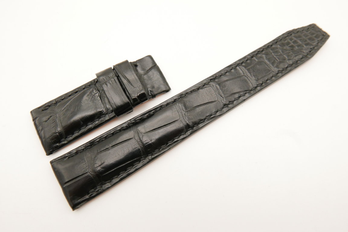 20mm/18mm Black Genuine CROCODILE Skin Leather Deployment Strap for IWC #WT5026