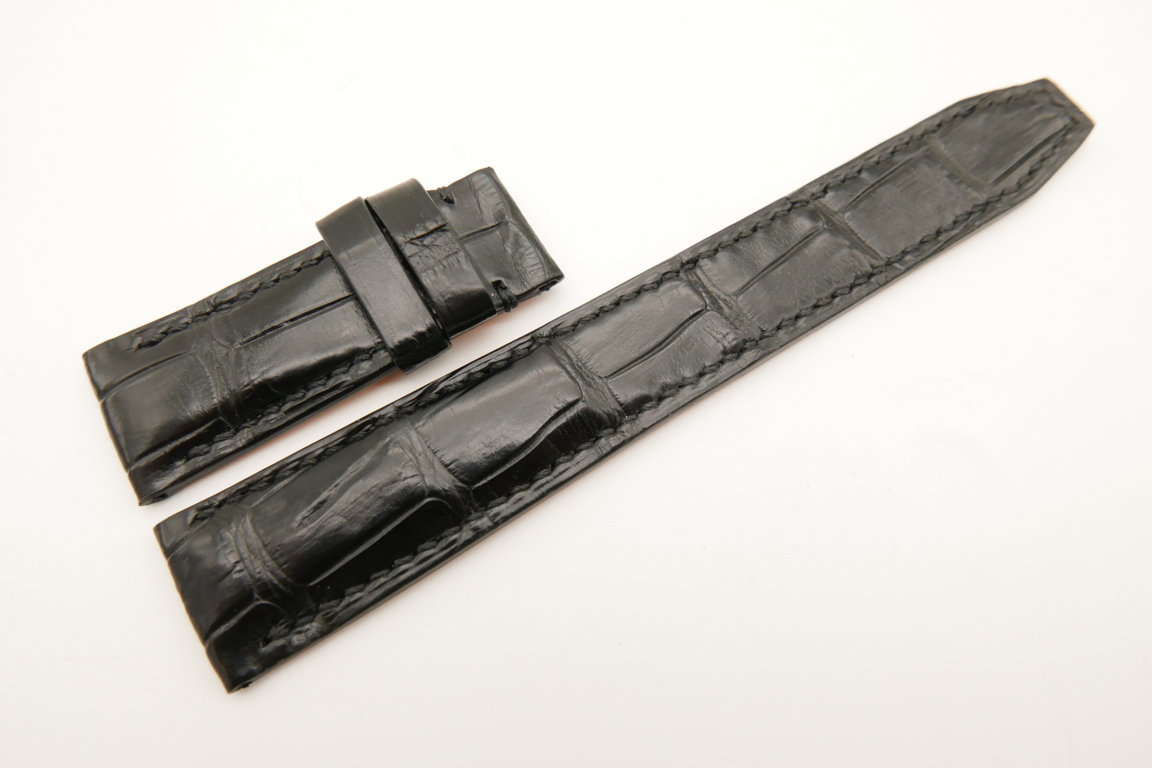 20mm/18mm Black Genuine CROCODILE Skin Leather Deployment Strap for IWC #WT5027