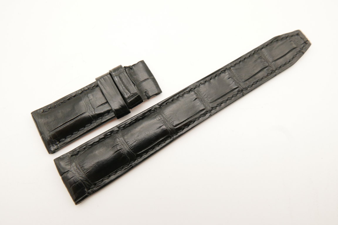 20mm/18mm Black Genuine CROCODILE Skin Leather Deployment Strap for IWC #WT5028