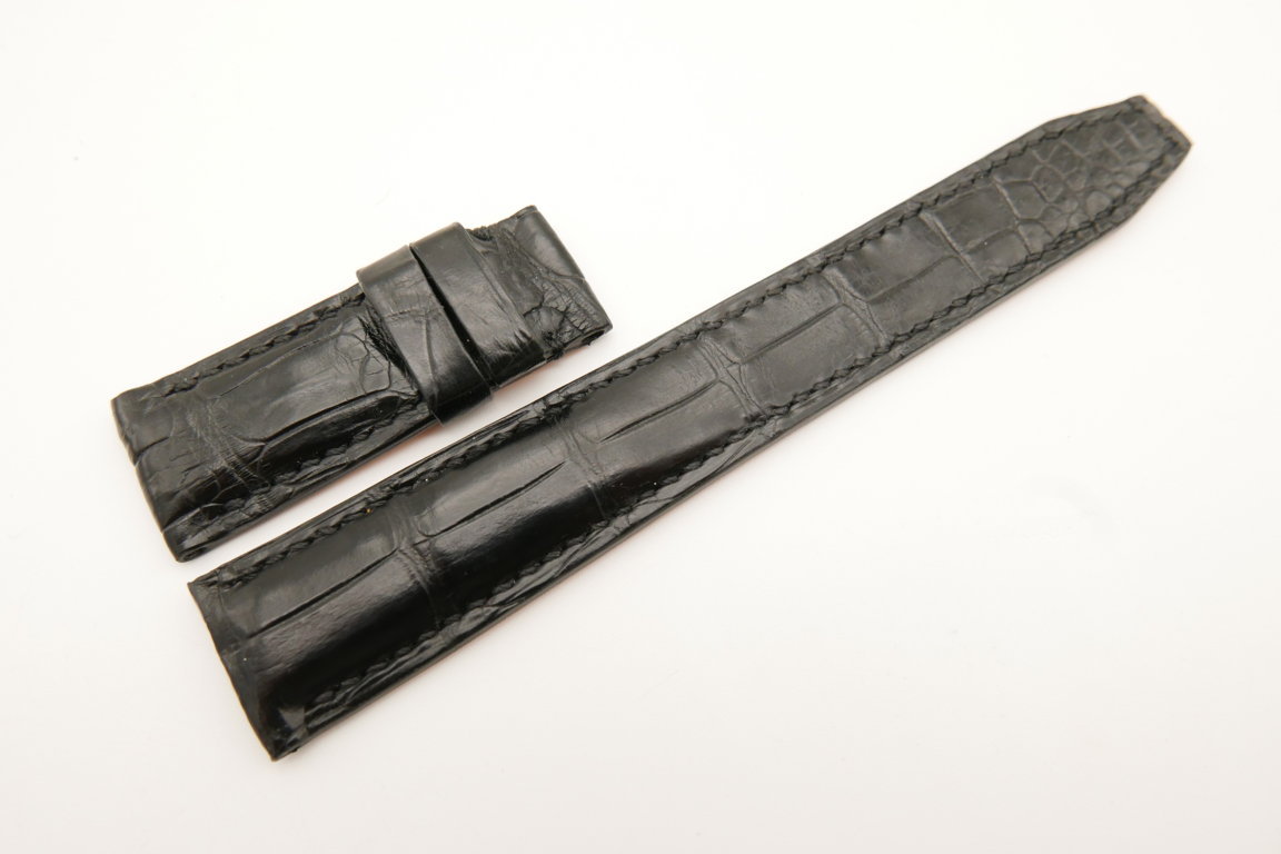 20mm/18mm Black Genuine CROCODILE Skin Leather Deployment Strap for IWC #WT5029