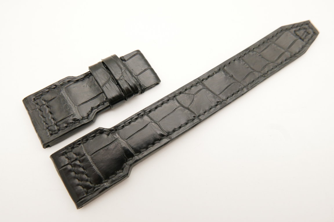 22mm/18mm Black Genuine Crocodile Skin Leather Watch Strap for IWC Pilot #WT5030