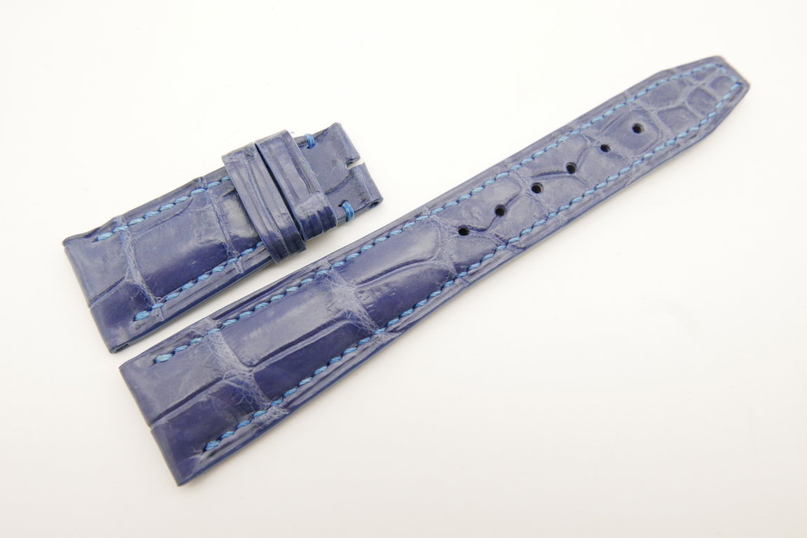 22mm/18mm Light Blue Genuine CROCODILE Skin Leather Deployment Strap For IWC #WT5002
