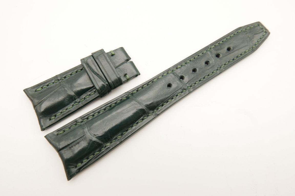 22mm/18mm Dark Green Genuine CROCODILE Skin Leather Curved End Deployment Strap For IWC #WT5006