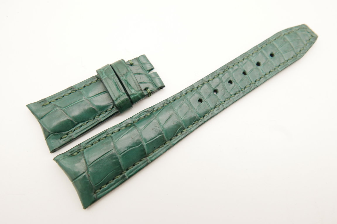 22mm/18mm Green Genuine CROCODILE Skin Leather Curved End Deployment Strap For IWC #WT5007