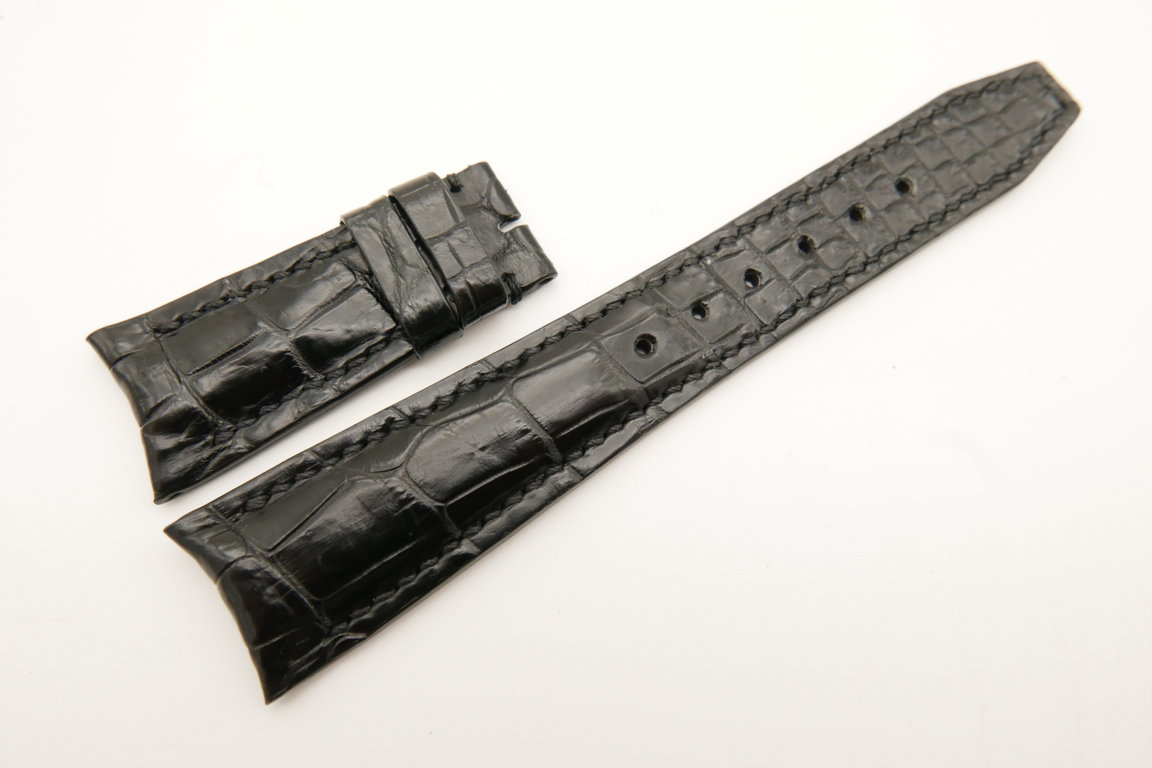 22mm/18mm Black Genuine CROCODILE Skin Leather Curved End Deployment Strap For IWC #WT5008