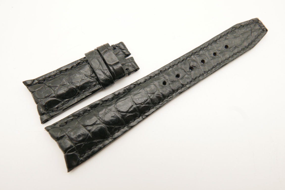 22mm/18mm Black Genuine CROCODILE Skin Leather Curved End Deployment Strap For IWC #WT5009